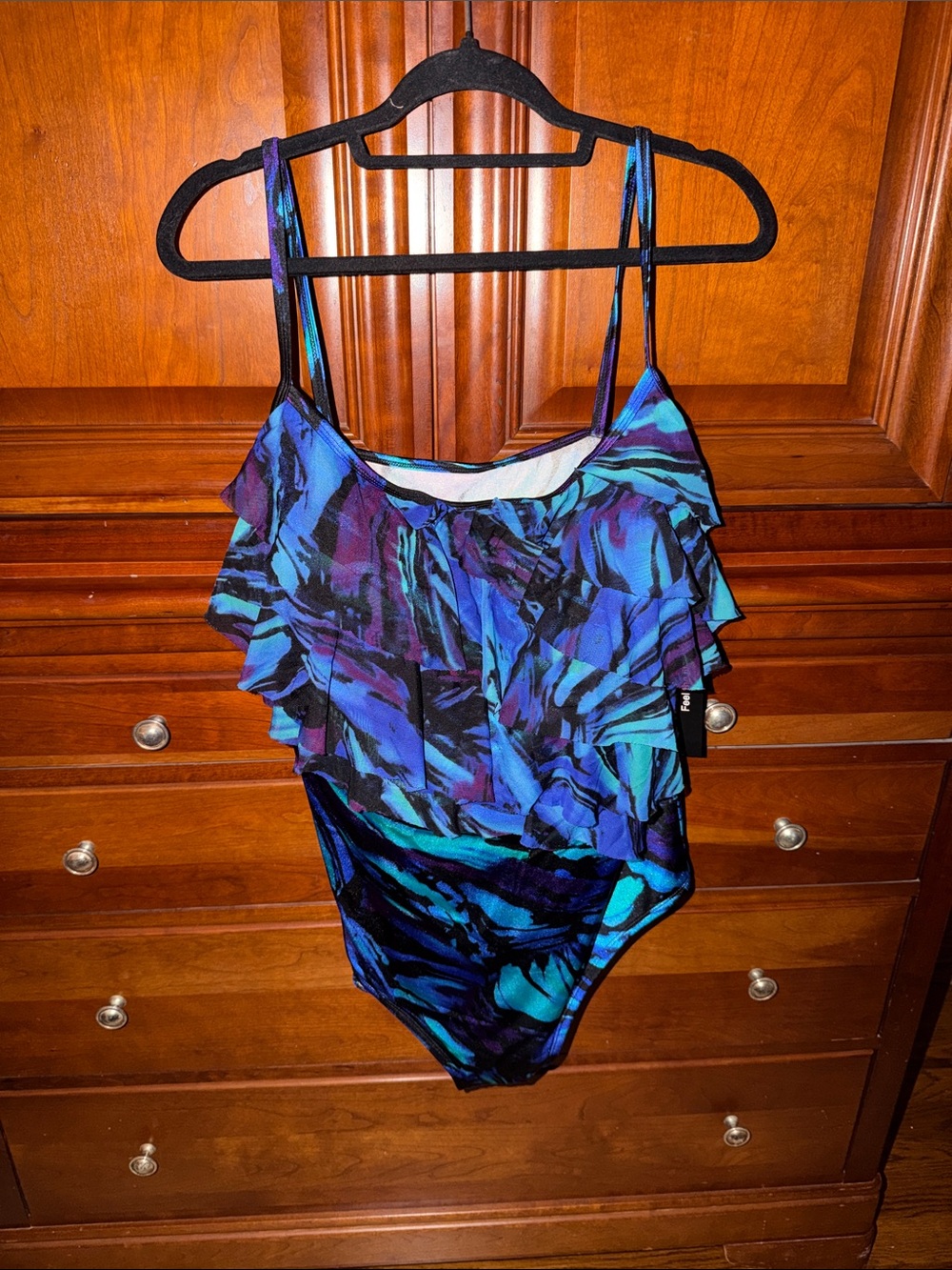 Plus Size 24w Woman’s Ruffled One-Piece Swimsuit - Blue, Teal, Purple